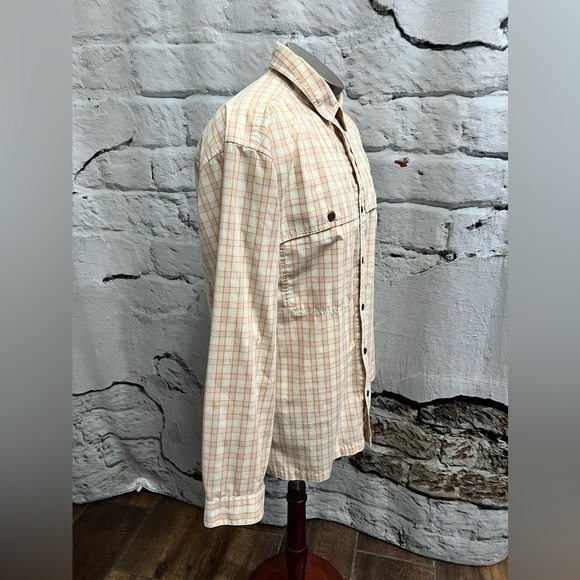 Patagonia Long-Sleeved Island Hopper Shirt Pink Gold Green Cream Plaid Pockets - Picture 4 of 7
